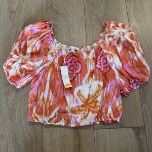 C&C California‎ Tropical Floral Halter Top Size Med Colorful Linen Blend  NEW